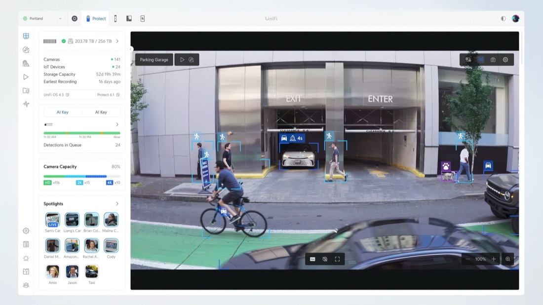 UniFi Protect live camera view with AI smart detections